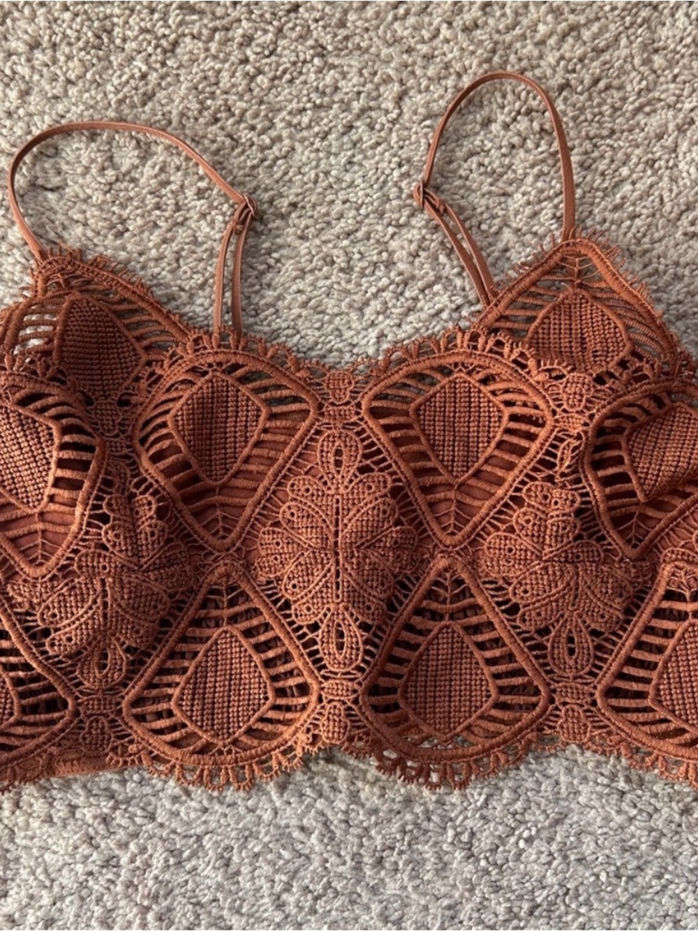 Copper Lace Crochet Crop Top camisole Rust tan S